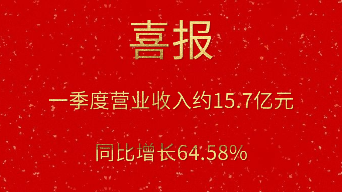 公司一季度實現(xiàn)營業(yè)收入約15.7億元，同比增長64.58%